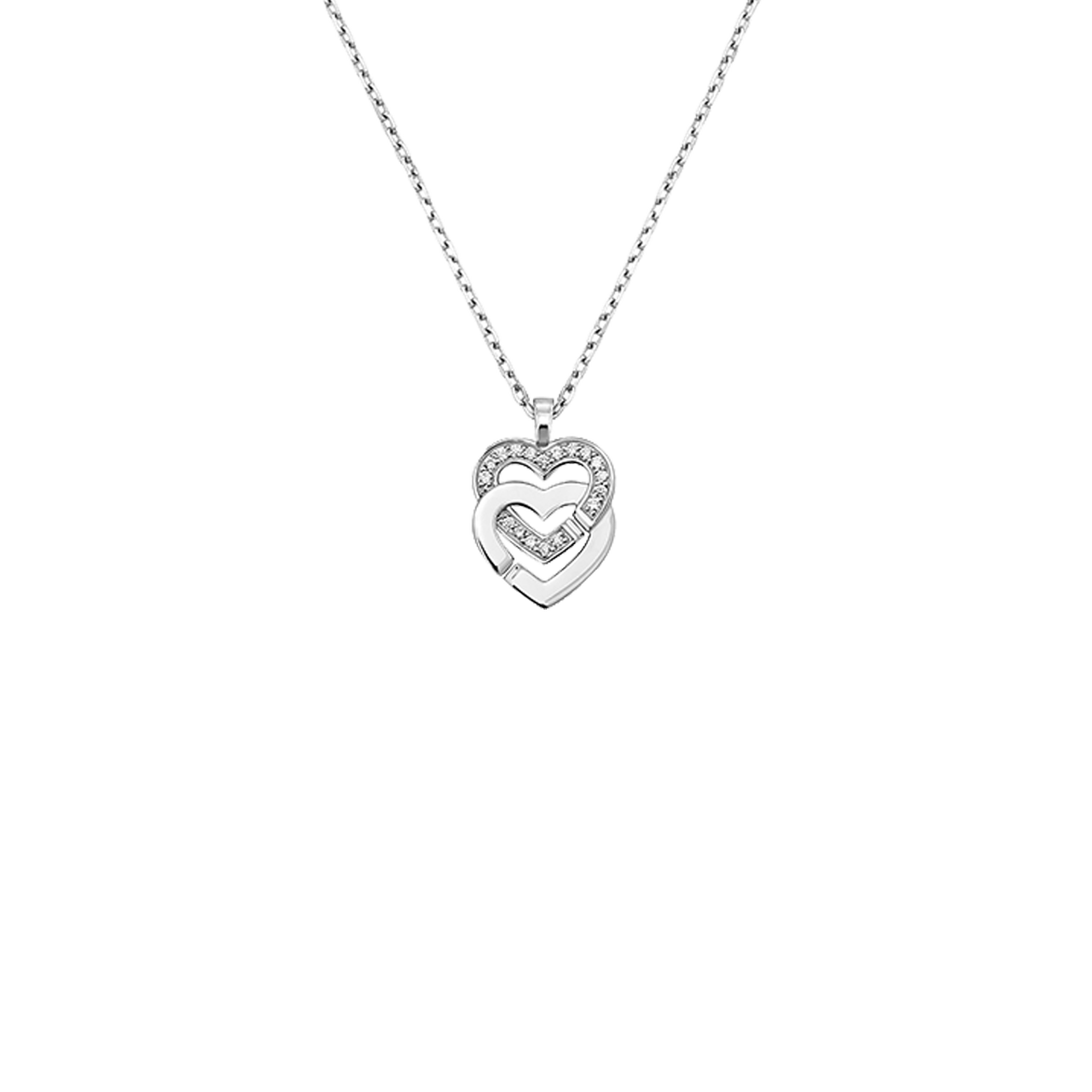 Double Coeurs R10 White Gold and Diamond Pave Pendant Dinh Van 745212
